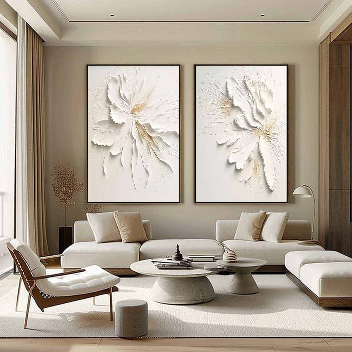 IVORY WHISPERS: Textured White Floral Impasto Painting Set