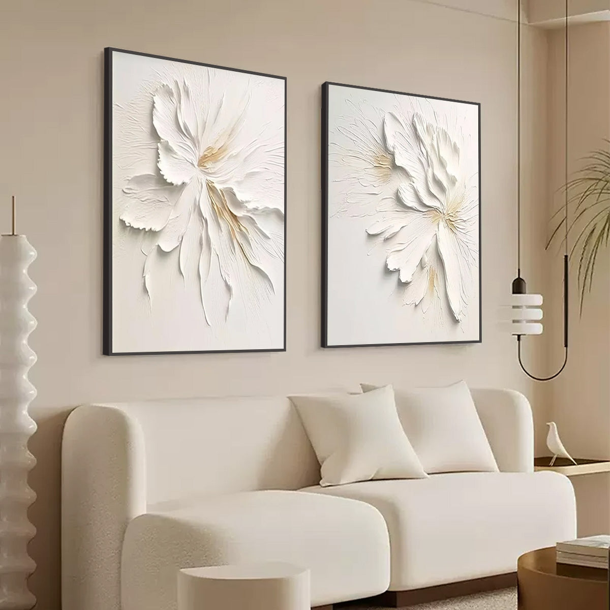 IVORY WHISPERS: Textured White Floral Impasto Painting Set