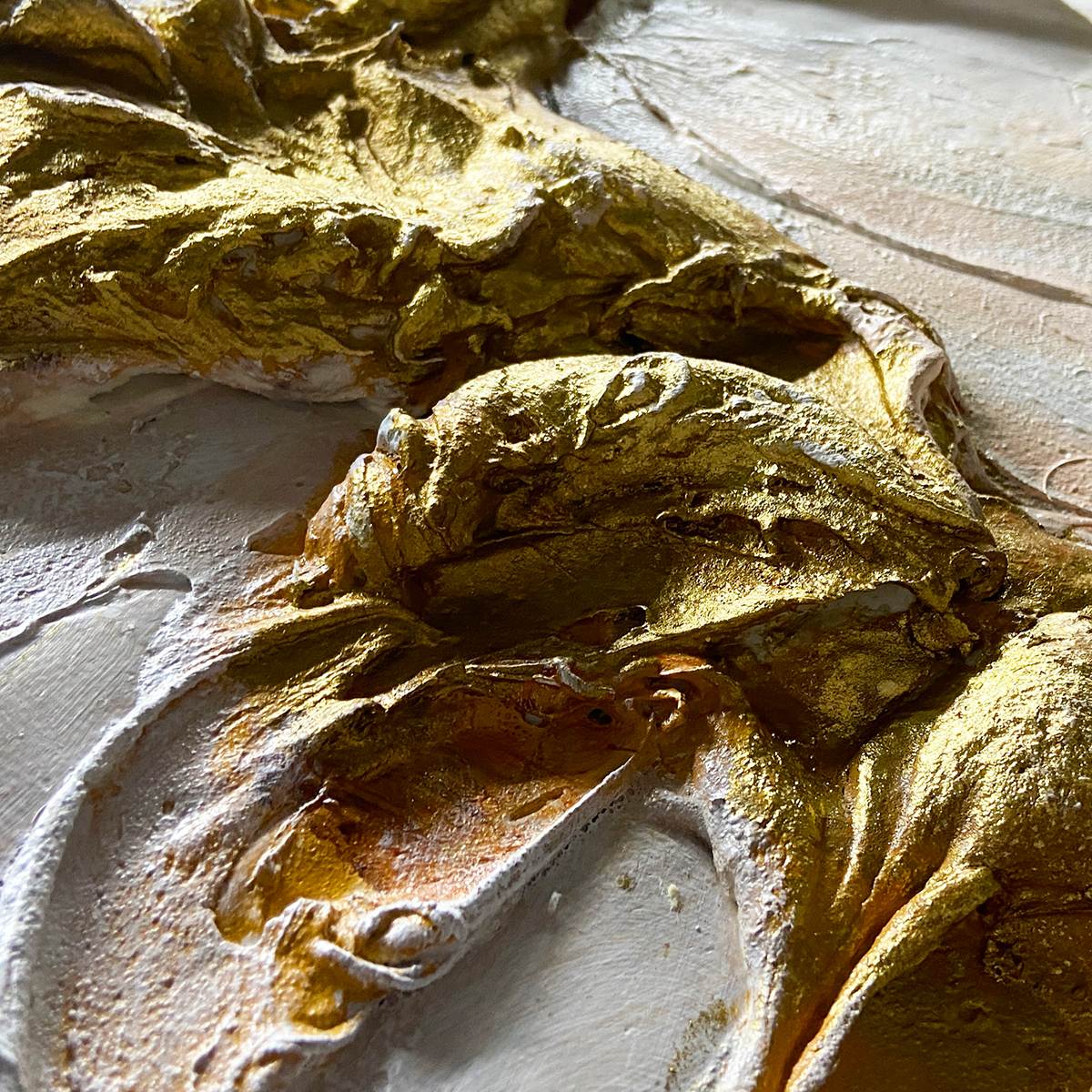 Ready to Ship ｜Jade Aurora: Abstract Gold-Green Impasto Oil Painting