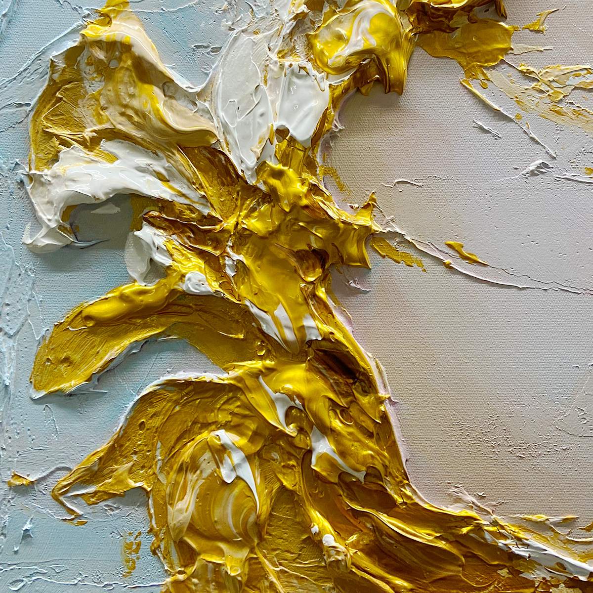 Jade Aurora: Green and Gold Abstract Impasto Oil Painting on