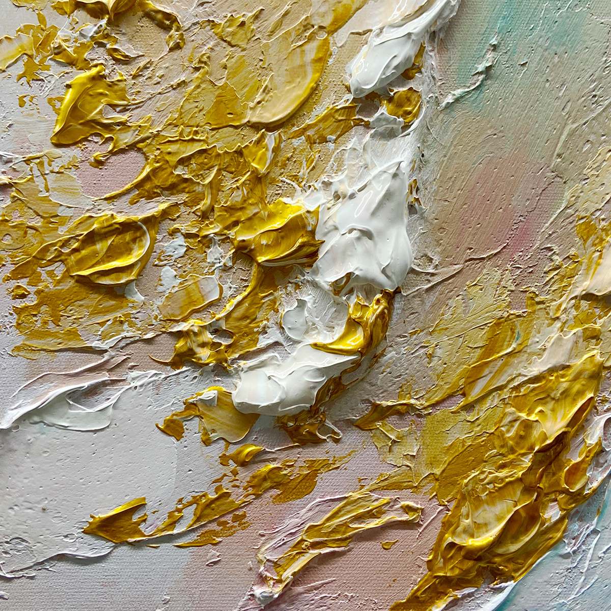 JADE AURORA: Green and Gold Abstract Impasto Oil Painting