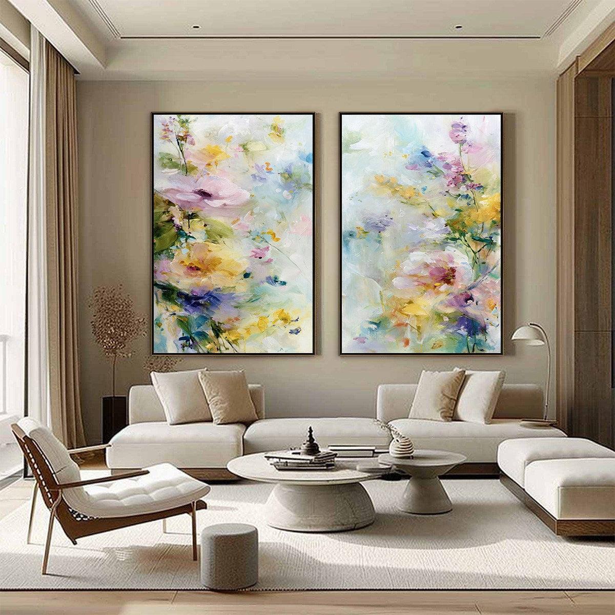 JARDIN SECRET: Impressionistic Abstract Floral Painting Set of 2