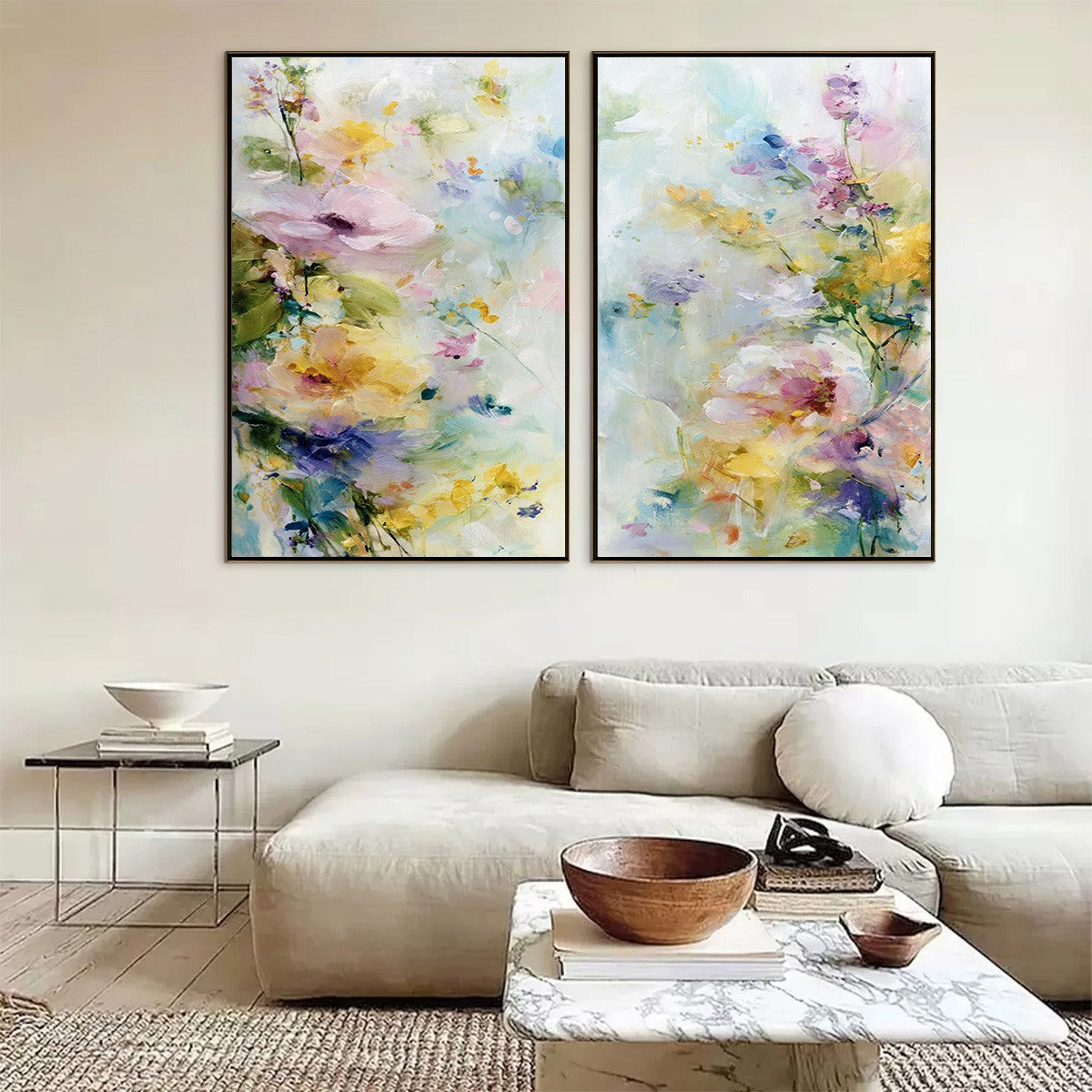 JARDIN SECRET: Impressionistic Abstract Floral Painting Set of 2
