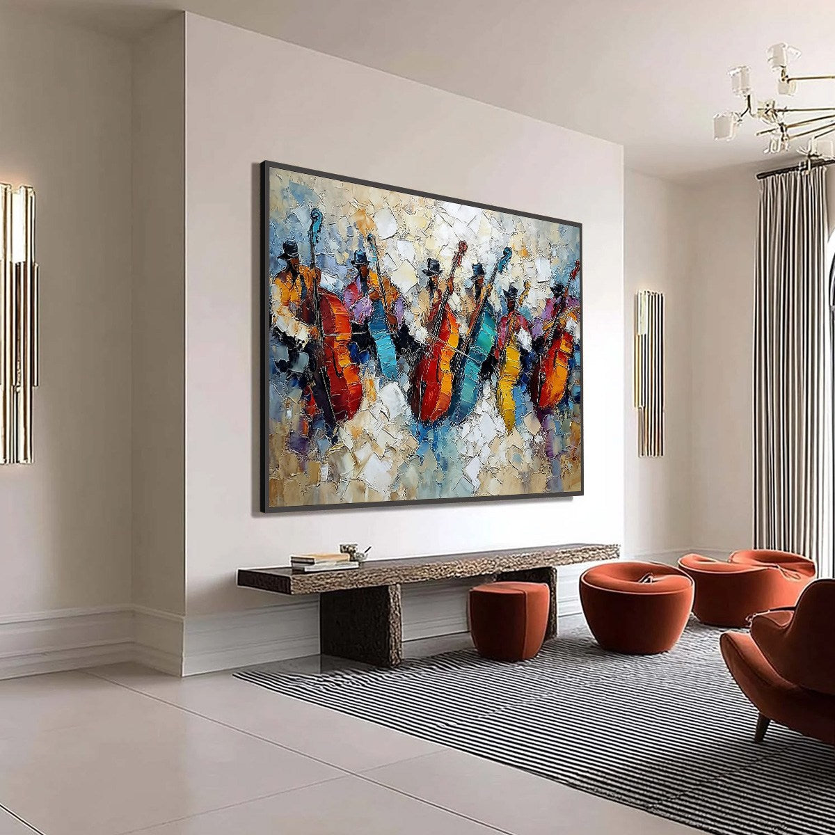 Jazzmen's Jam Textured Oil Painting | Abstract Musicians Wall Art