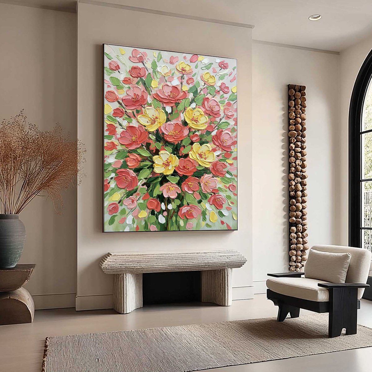 JOYFUL BLOOM: Textured Floral Impasto Oil Painting