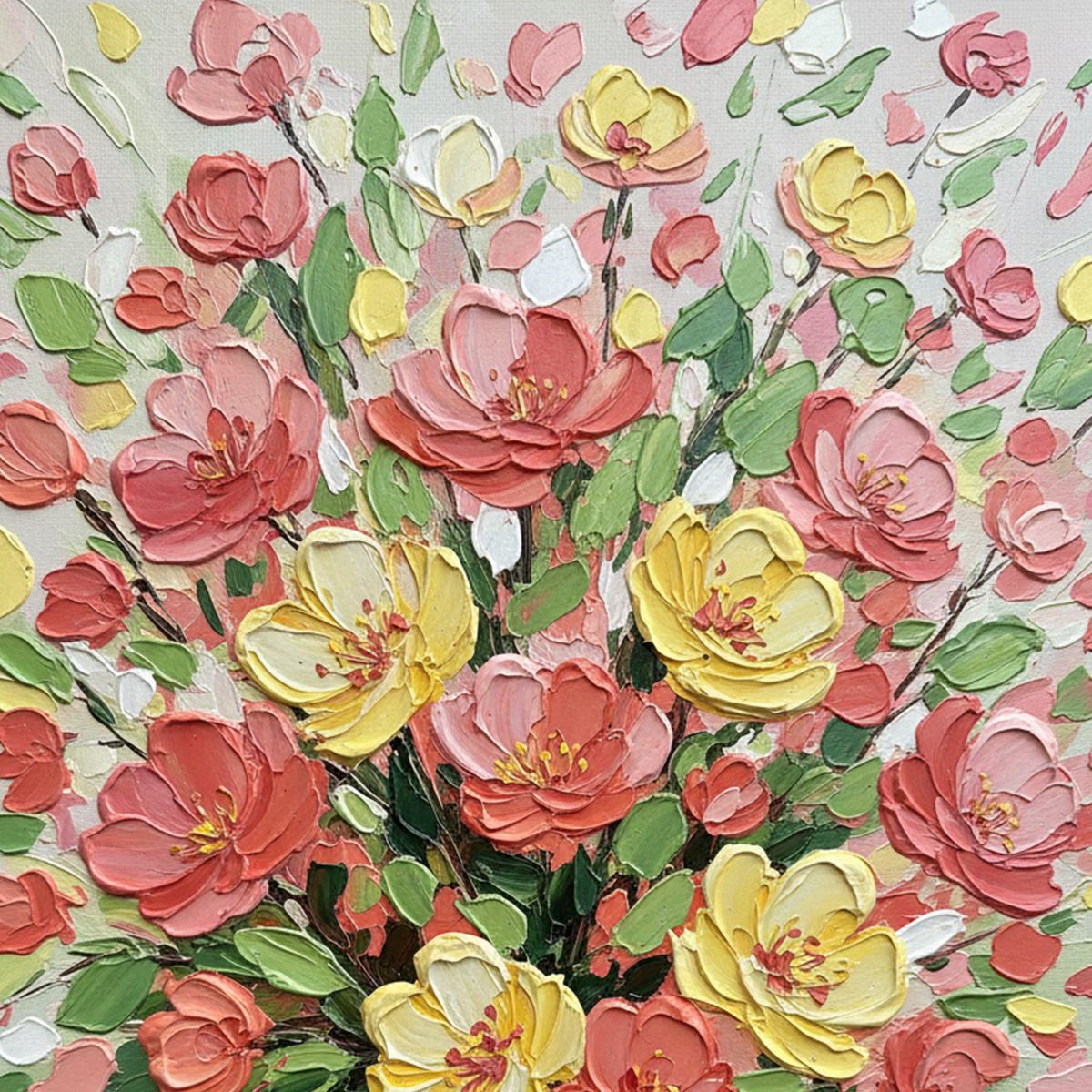 JOYFUL BLOOM: Textured Floral Impasto Oil Painting