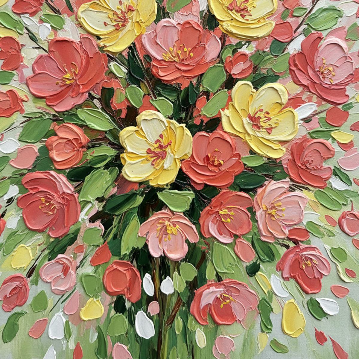 JOYFUL BLOOM: Textured Floral Impasto Oil Painting