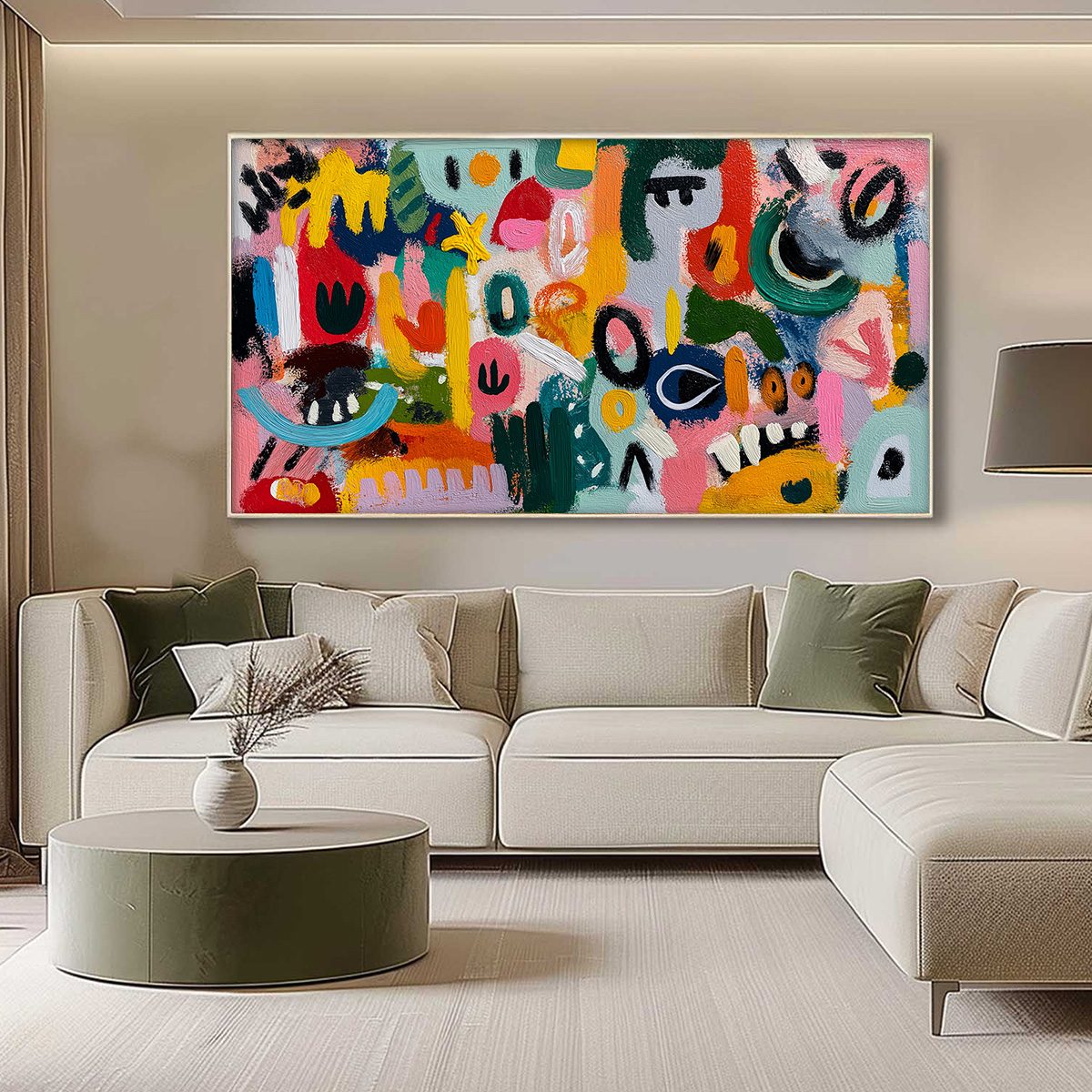 JOYFUL CHAOS: Vibrant Large Horizontal Abstract Expressionist Wall Art