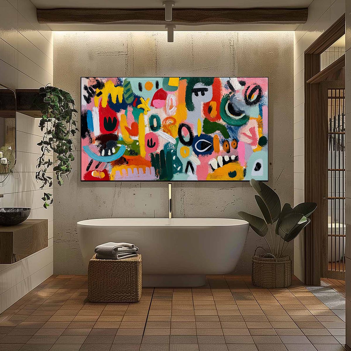 JOYFUL CHAOS: Vibrant Large Horizontal Abstract Expressionist Wall Art