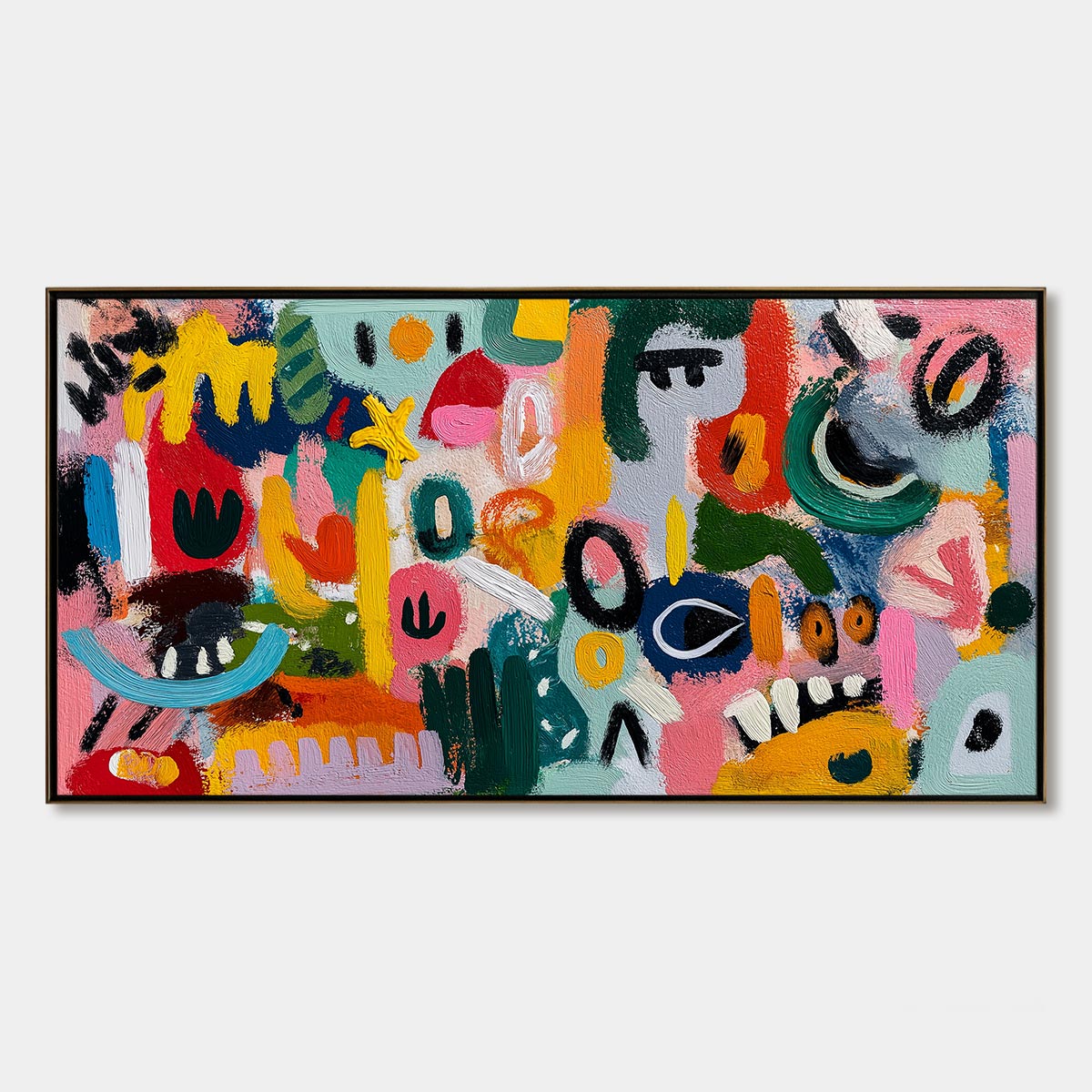 JOYFUL CHAOS: Vibrant Large Horizontal Abstract Expressionist Wall Art
