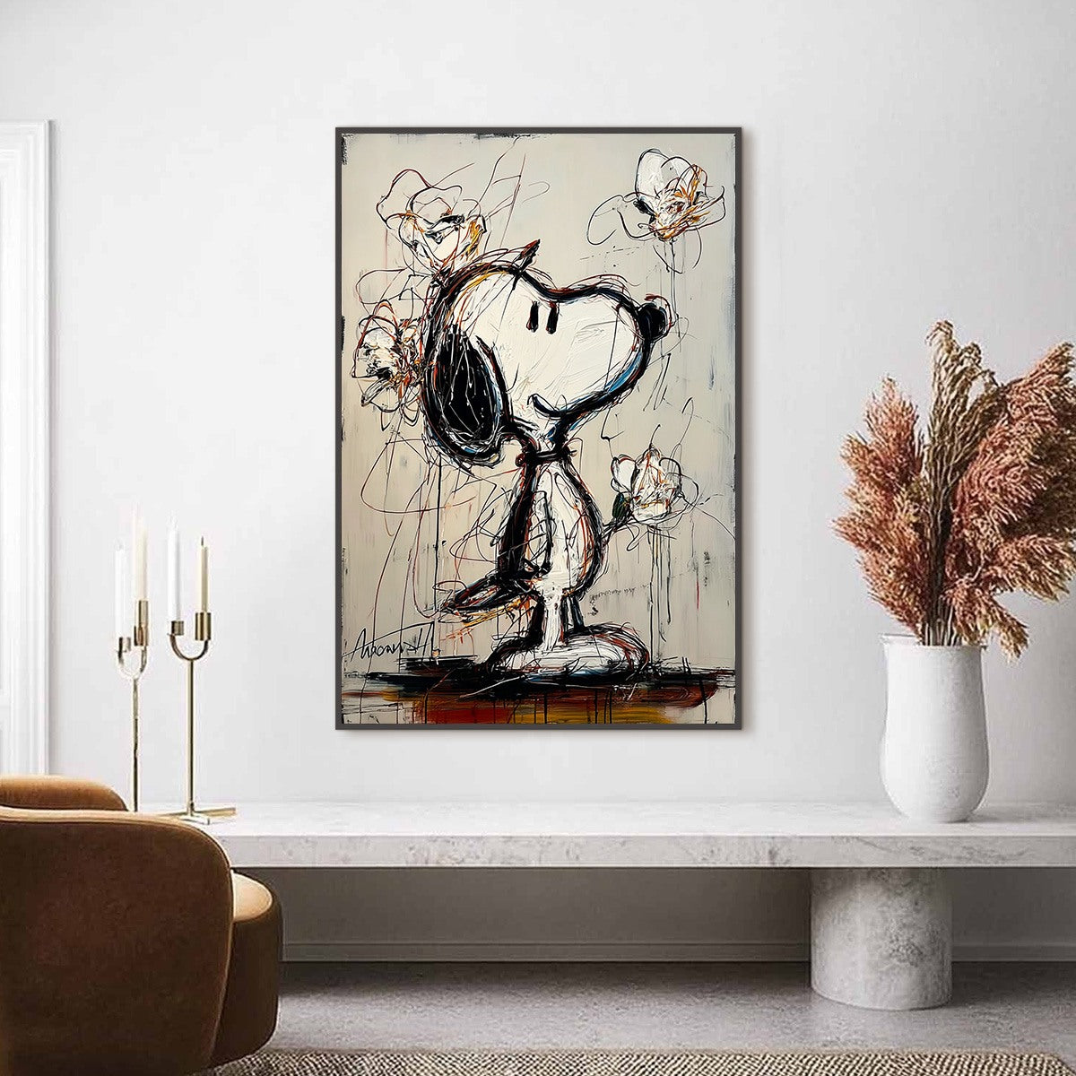JOYFUL DAYDREAM: Expressive Pop Art Character Painting with Floral Accents