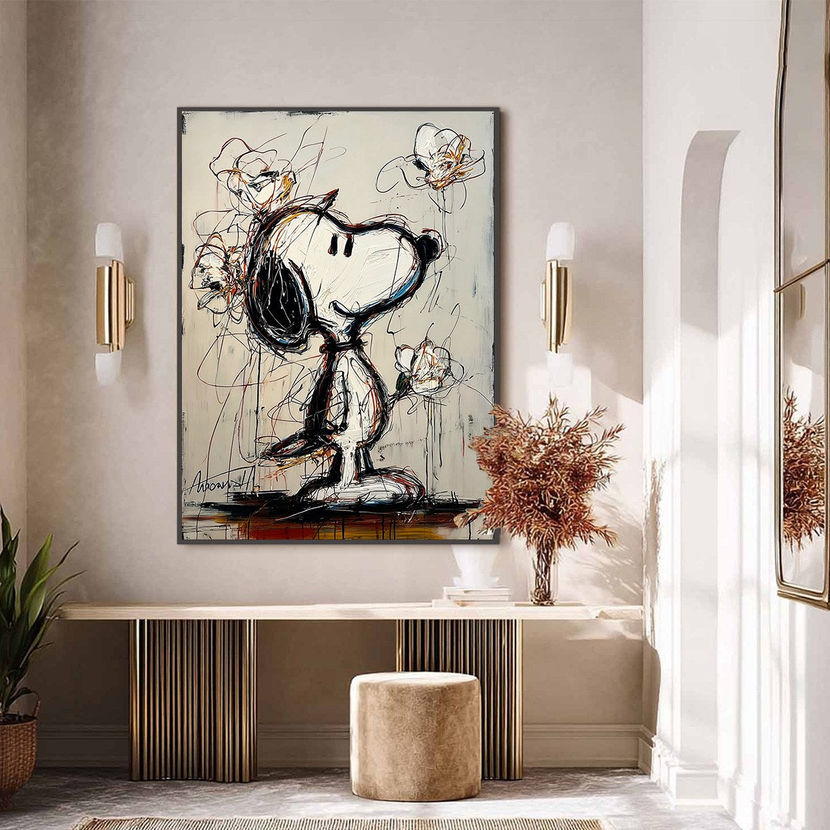 JOYFUL DAYDREAM: Expressive Pop Art Character Painting with Floral Accents