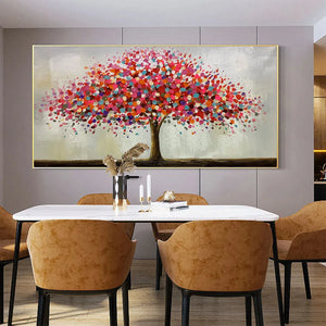 Jewel Tree: Colorful Abstract Tree Painting | Impasto Texture | Horizontal Canvas | Modern Wall Art