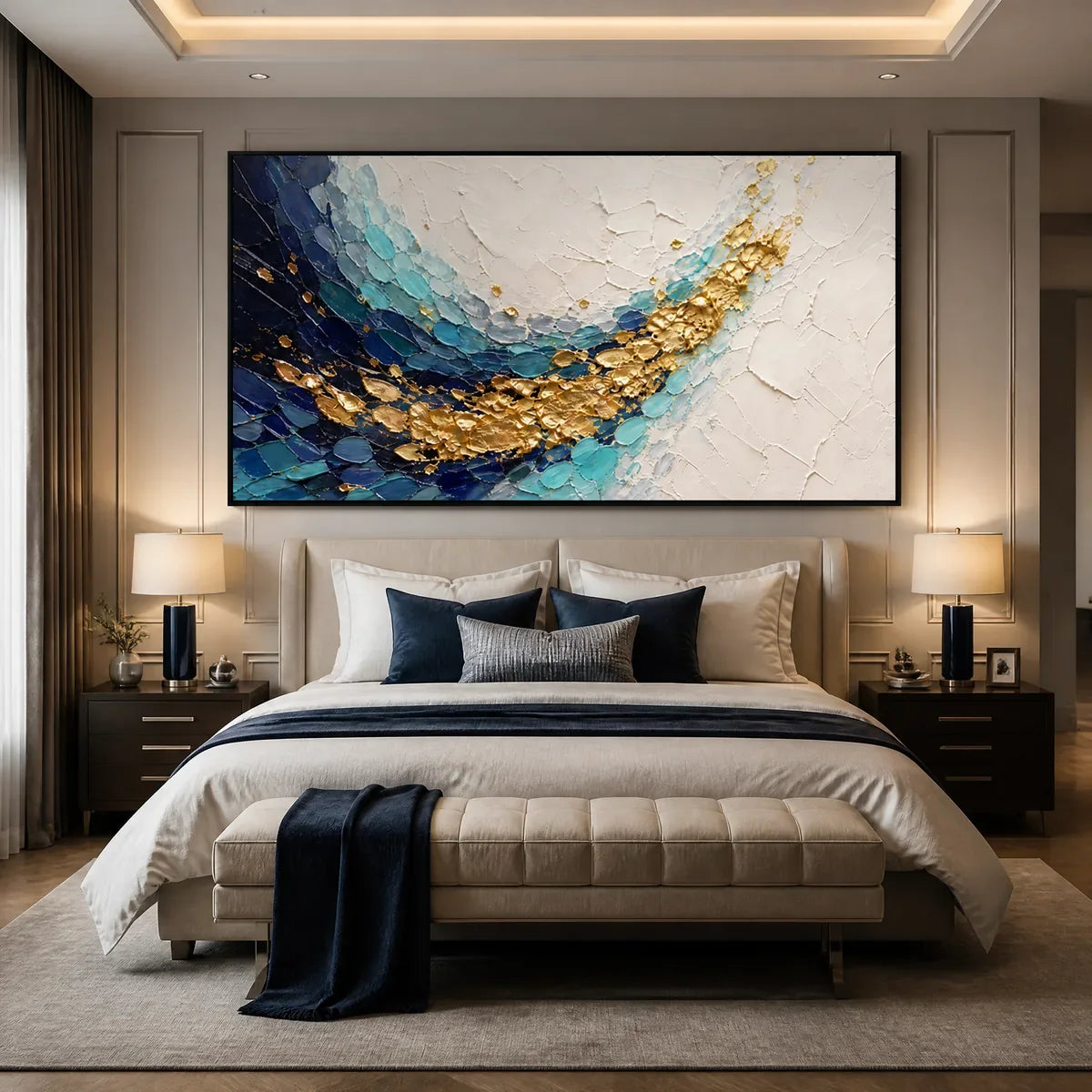 AZURE GILDED CURRENT displayed in a refined bedroom