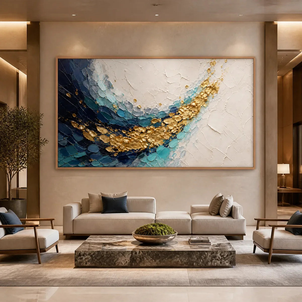 AZURE GILDED CURRENT displayed in a refined hotel
