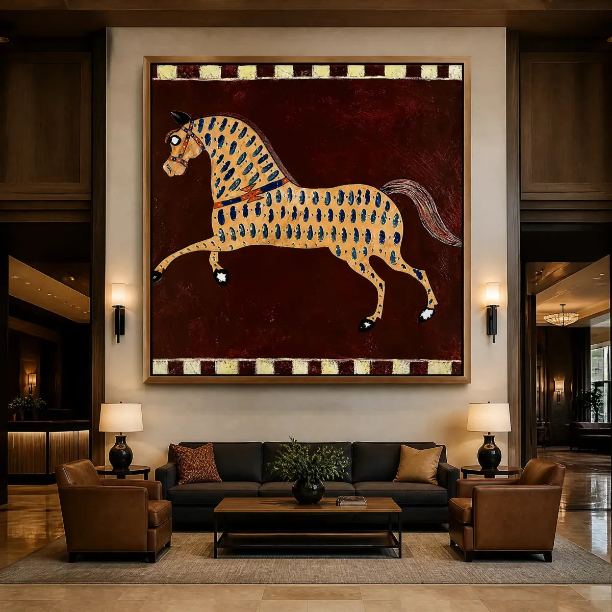 EQUESTRIAN MOSAIC displayed in a refined bedroom