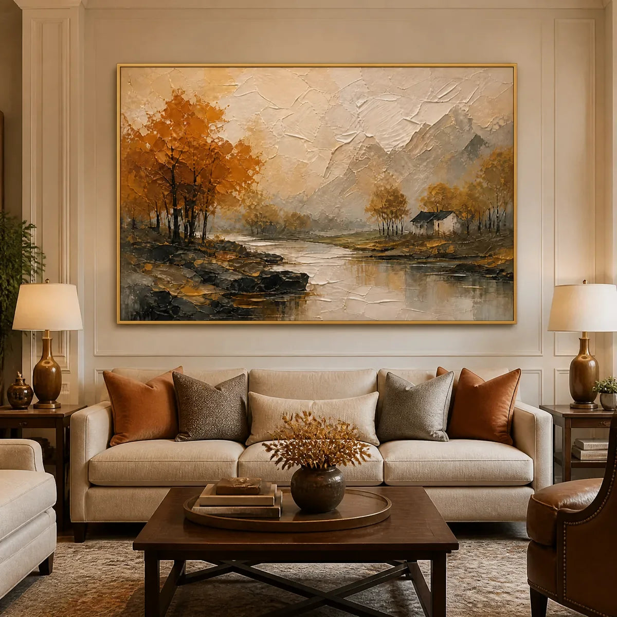 AUTUMN MIRROR displayed in a refined living room