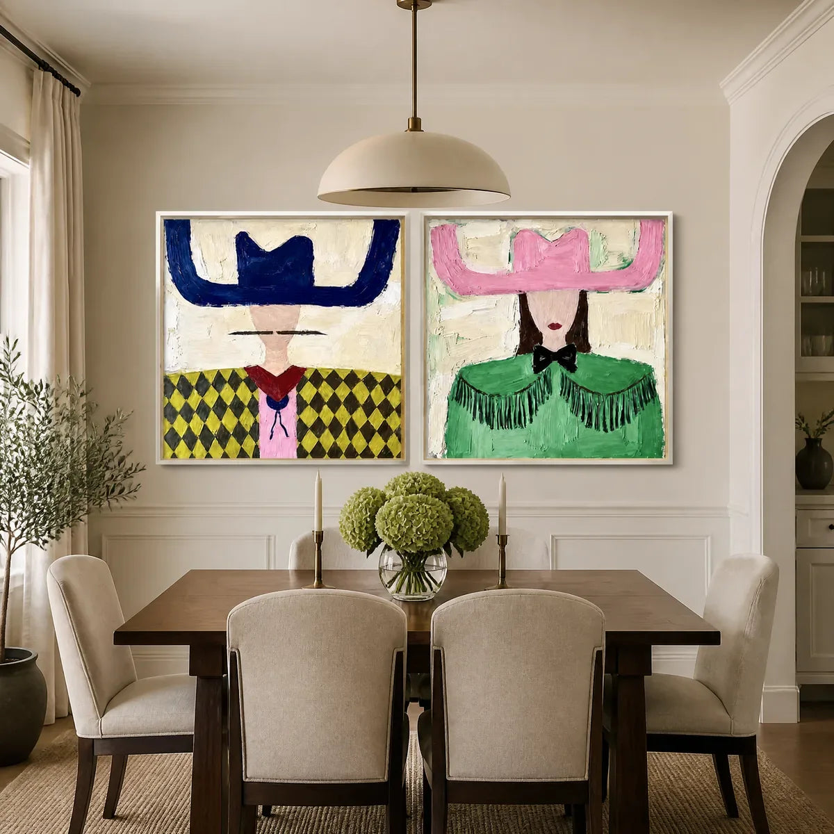 TWO VOICES displayed in a refined dining room