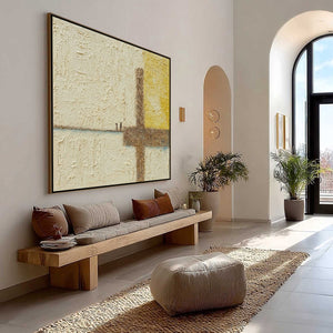 Original Juncture: Textured Wabi Sabi abstract oil painting, neutral palette, figures.