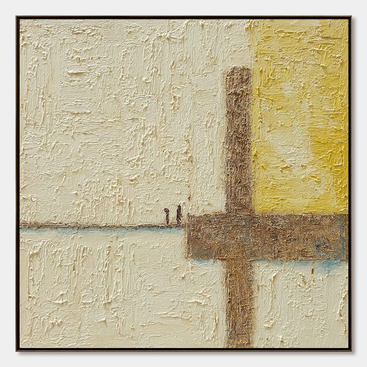 "Juncture" original textured abstract oil painting, Wabi Sabi style, with two figures.