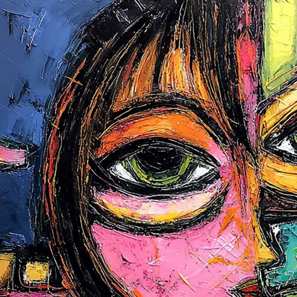 KALEIDOSCOPE GAZE: Colorful Abstract Portrait Impasto Oil Painting