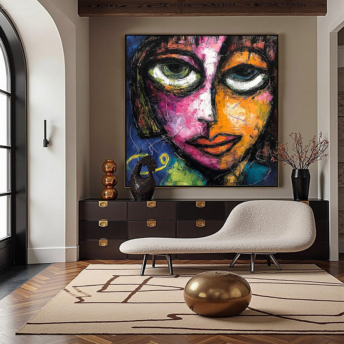 KALEIDOSCOPE SOUL: Colorful Abstract Impasto Portrait Oil Painting on Canvas