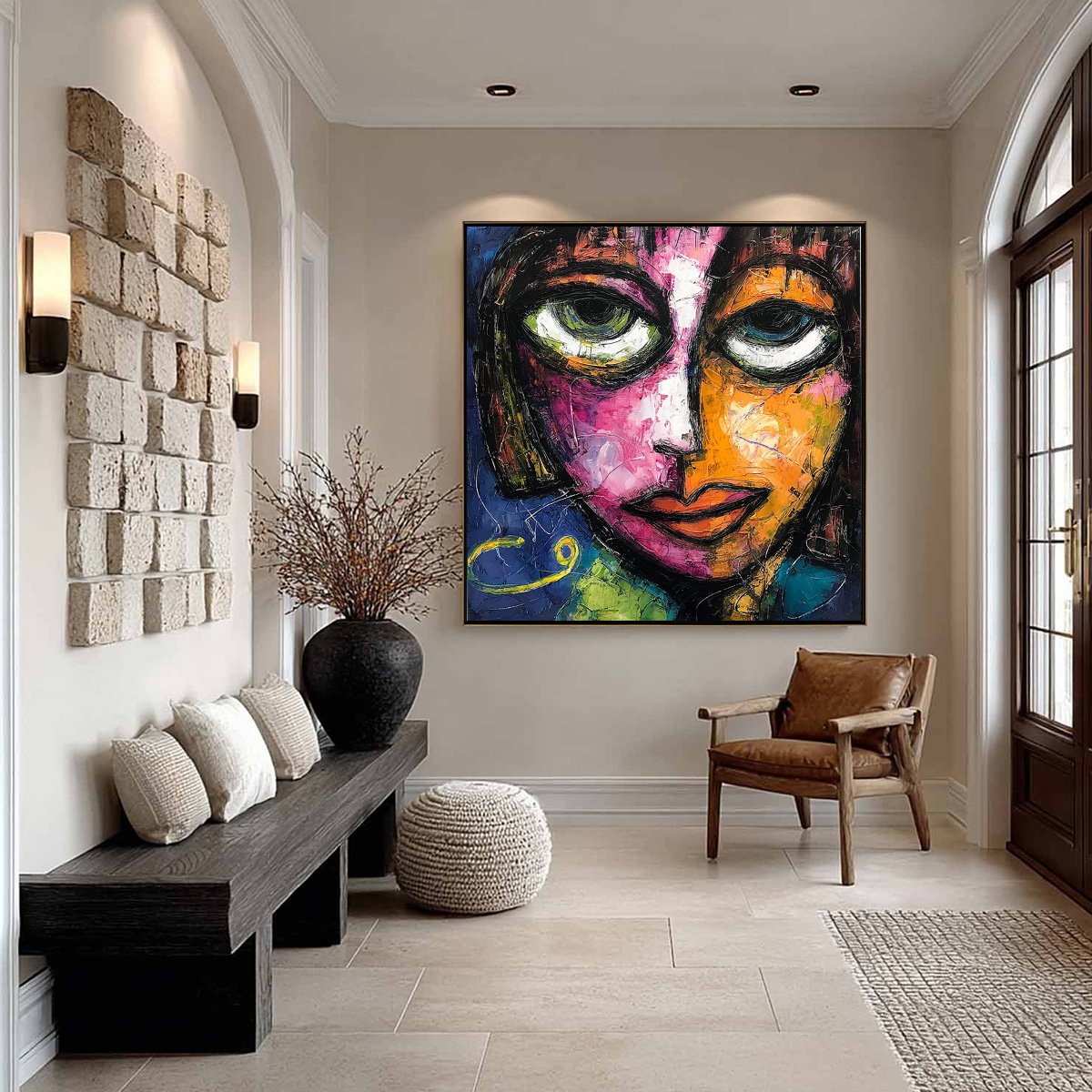 KALEIDOSCOPE SOUL: Colorful Abstract Impasto Portrait Oil Painting on Canvas