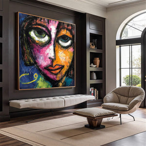 KALEIDOSCOPE SOUL: Colorful Abstract Impasto Portrait Oil Painting on Canvas