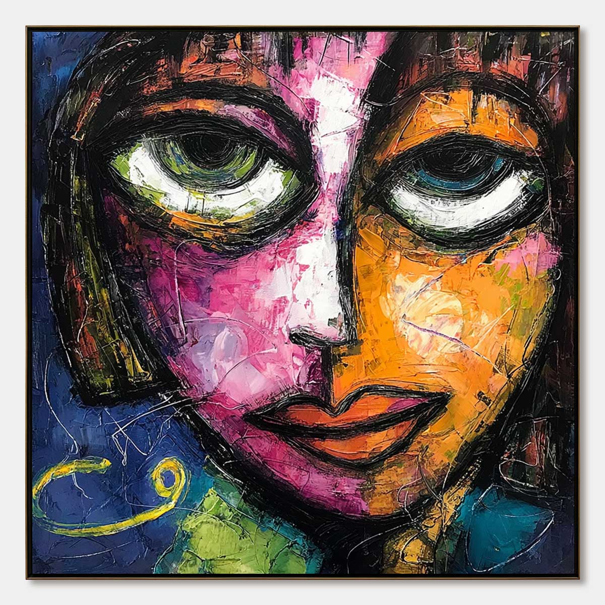 KALEIDOSCOPE SOUL: Colorful Abstract Impasto Portrait Oil Painting on Canvas