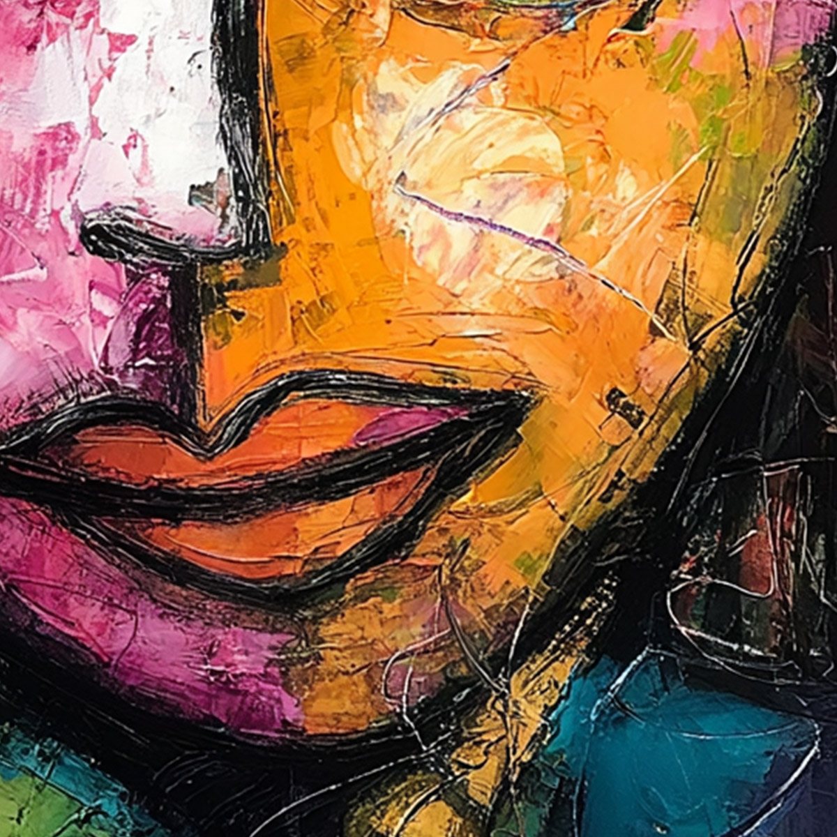 KALEIDOSCOPE SOUL: Colorful Abstract Impasto Portrait Oil Painting on Canvas