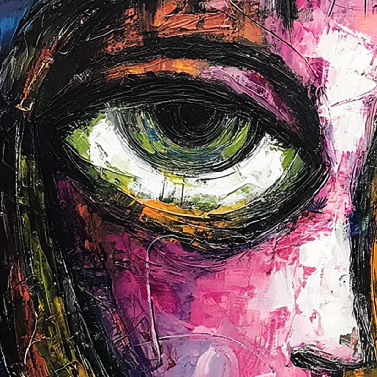 KALEIDOSCOPE SOUL: Colorful Abstract Impasto Portrait Oil Painting on Canvas