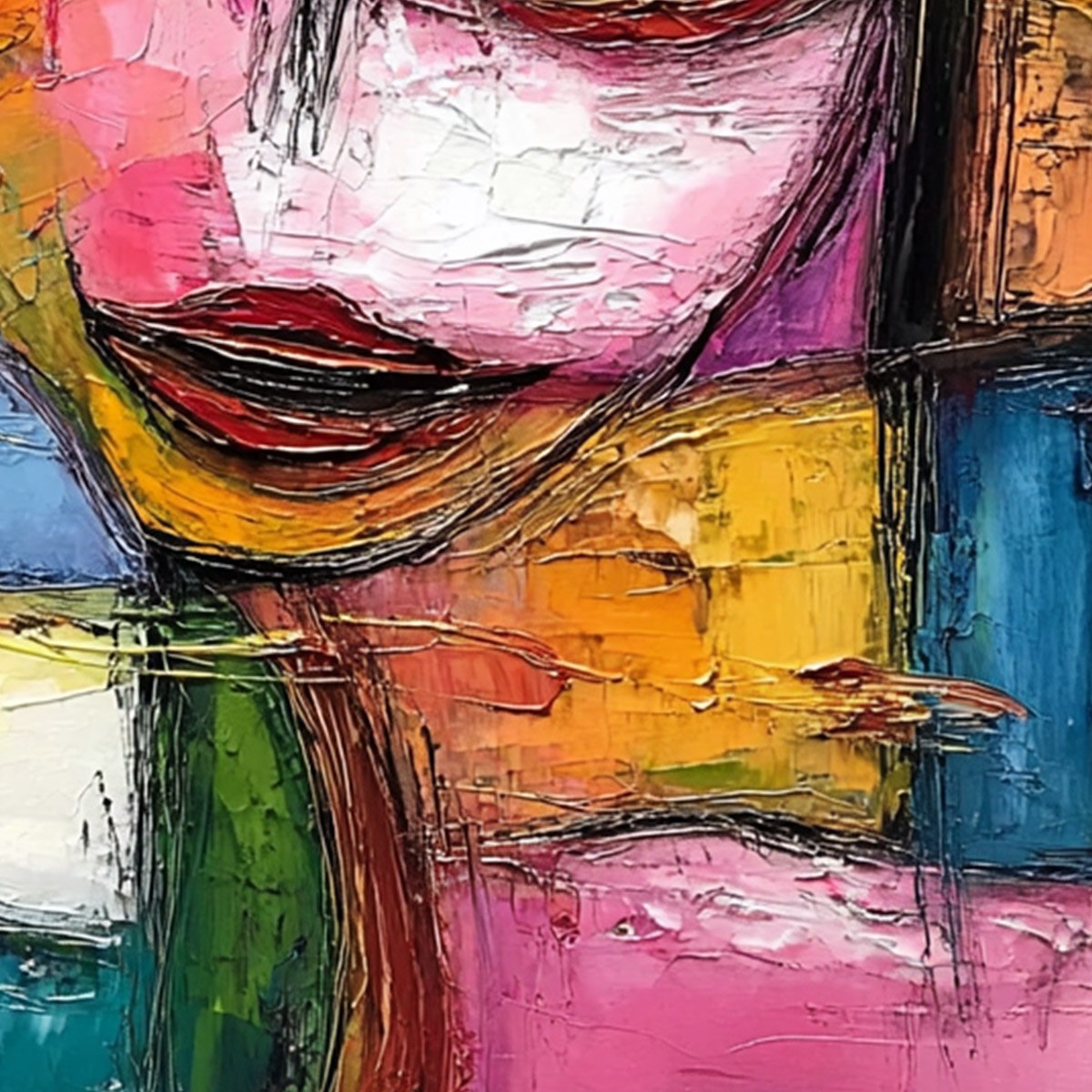 KALEIDOSCOPE SOUL: Colorful Abstract Impasto Portrait Oil Painting