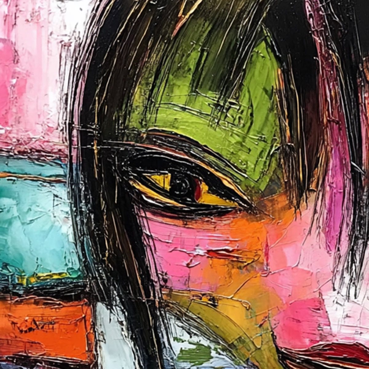 KALEIDOSCOPE SOUL: Colorful Abstract Impasto Portrait Oil Painting