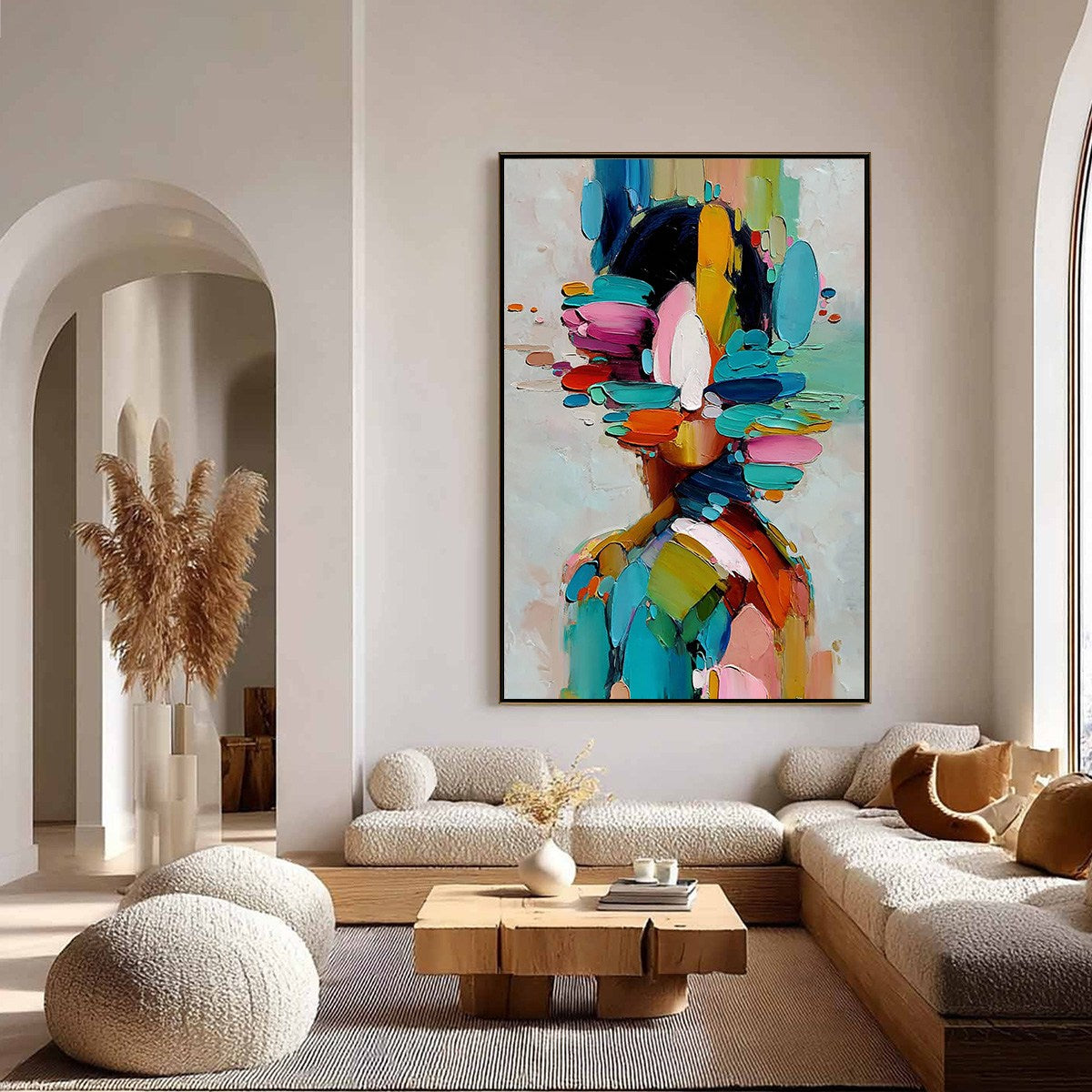 KALEIDOSCOPE SOUL: Colorful Abstract Portrait Impasto Style Wall Art