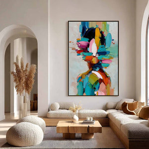 KALEIDOSCOPE SOUL: Colorful Abstract Portrait Impasto Style Wall Art