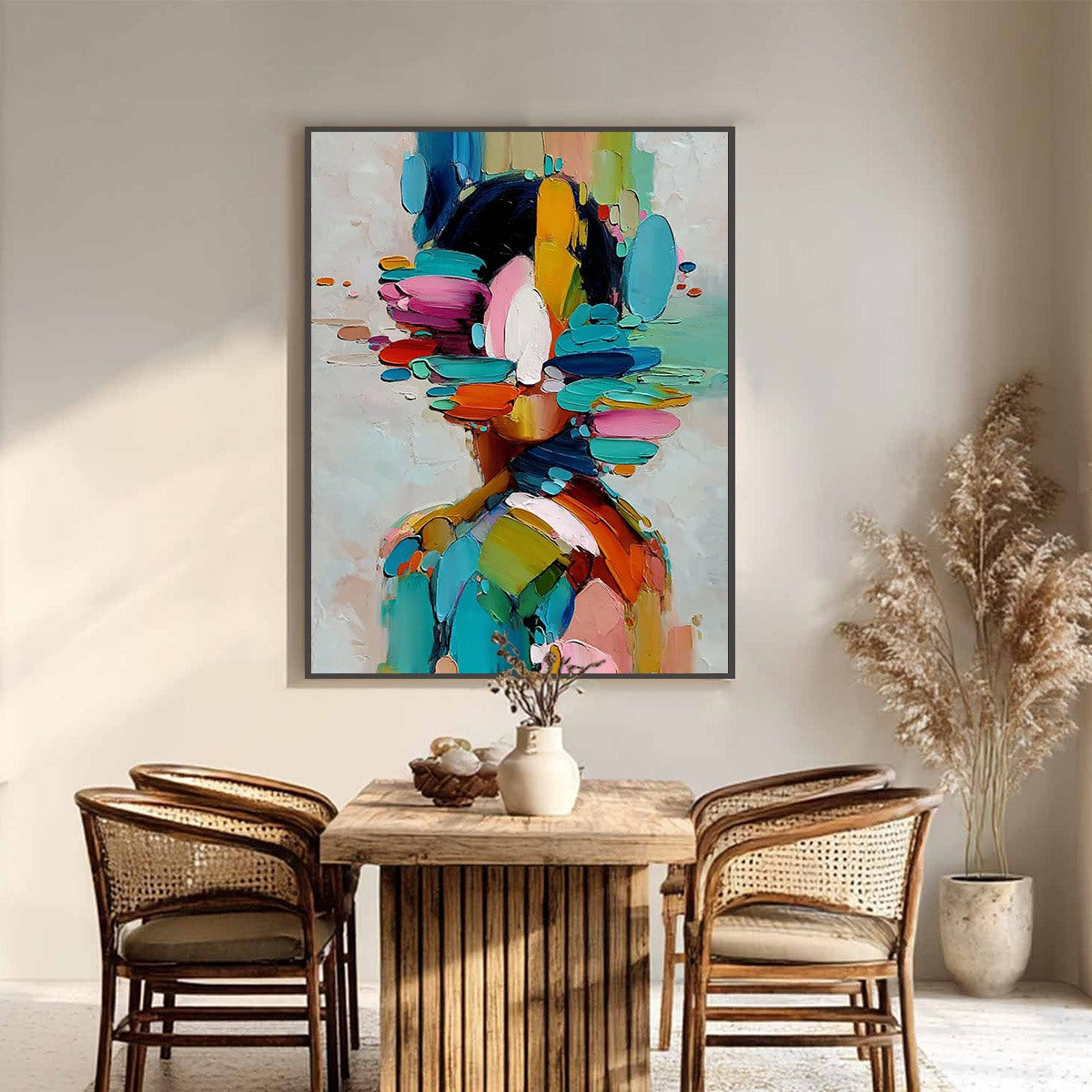 KALEIDOSCOPE SOUL: Colorful Abstract Portrait Impasto Style Wall Art