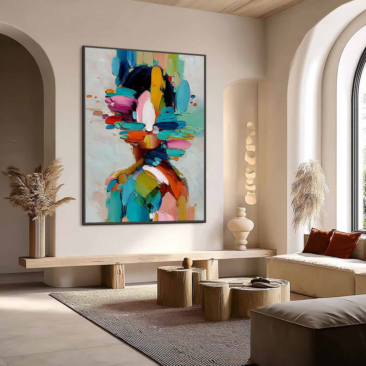 KALEIDOSCOPE SOUL: Colorful Abstract Portrait Impasto Style Wall Art