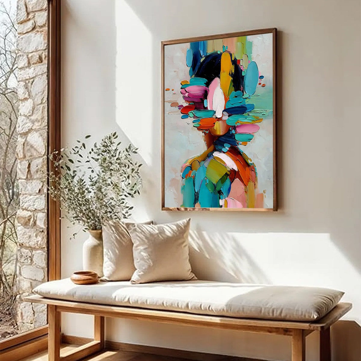 KALEIDOSCOPE SOUL: Colorful Abstract Portrait Impasto Style Wall Art