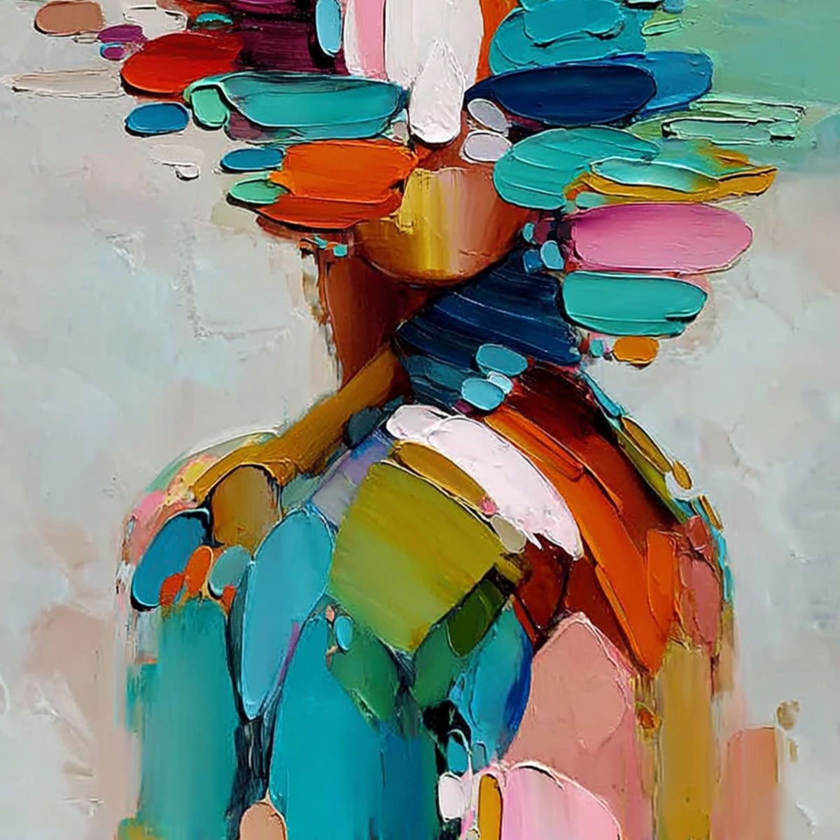 KALEIDOSCOPE SOUL: Colorful Abstract Portrait Impasto Style Wall Art