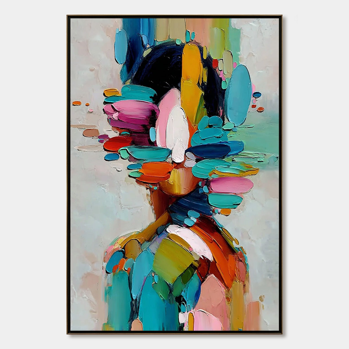 KALEIDOSCOPE SOUL: Colorful Abstract Portrait Impasto Style Wall Art
