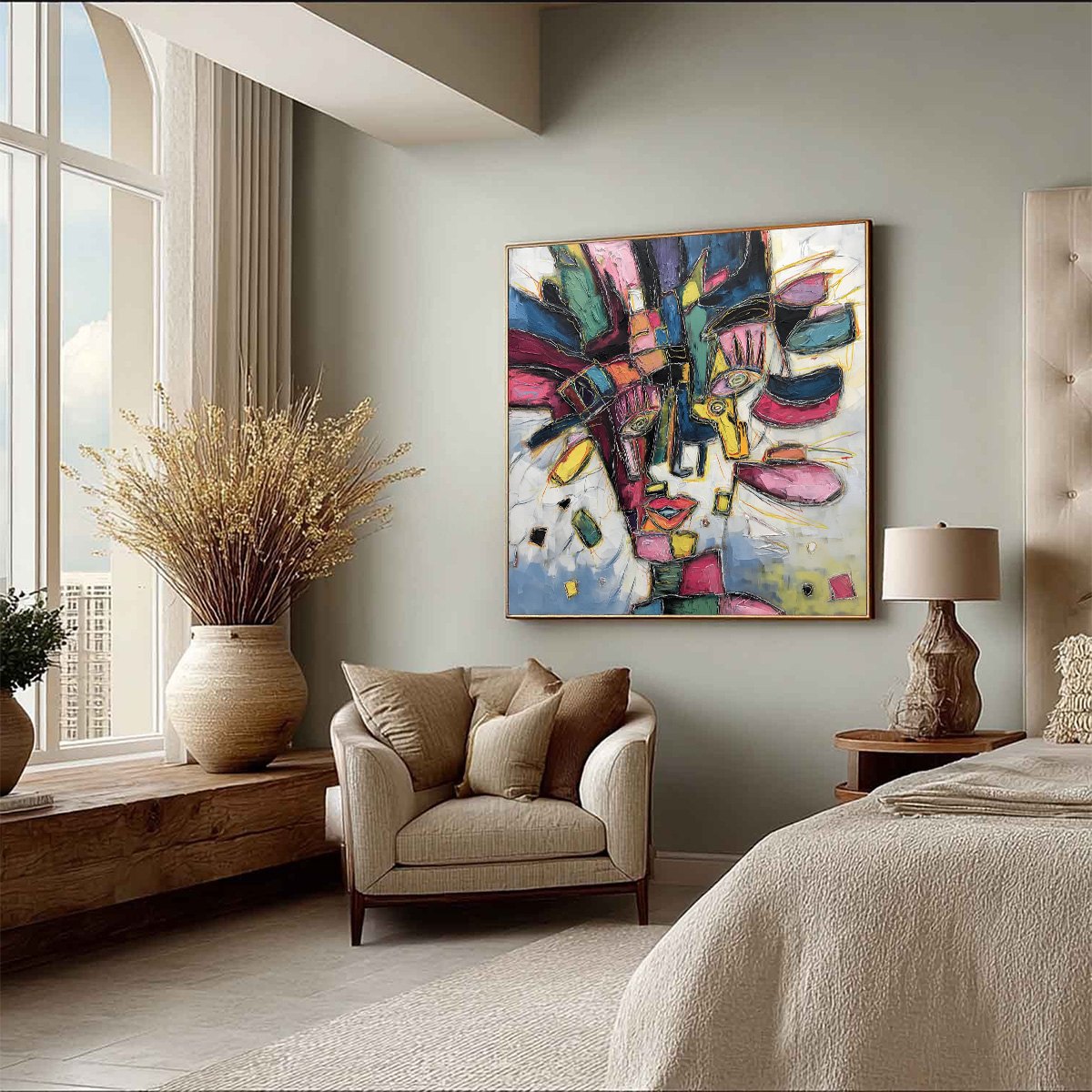 KALEIDOSCOPE SOUL: Large Colorful Abstract Portrait Impasto Painting