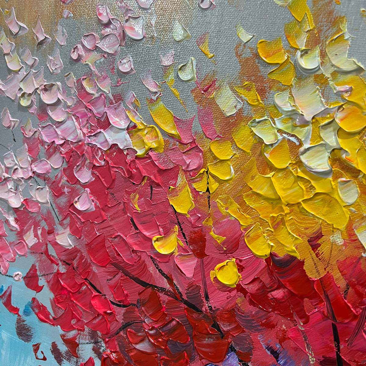 KALEIDOSCOPE DREAM: Textured Multicolored Tree Oil Painting