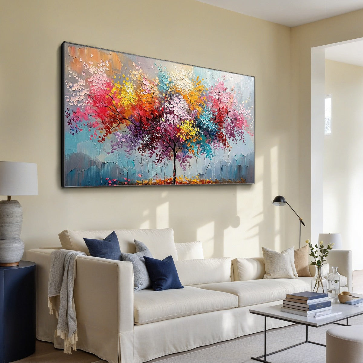 KALEIDOSCOPE DREAM: Textured Multicolored Tree Oil Painting