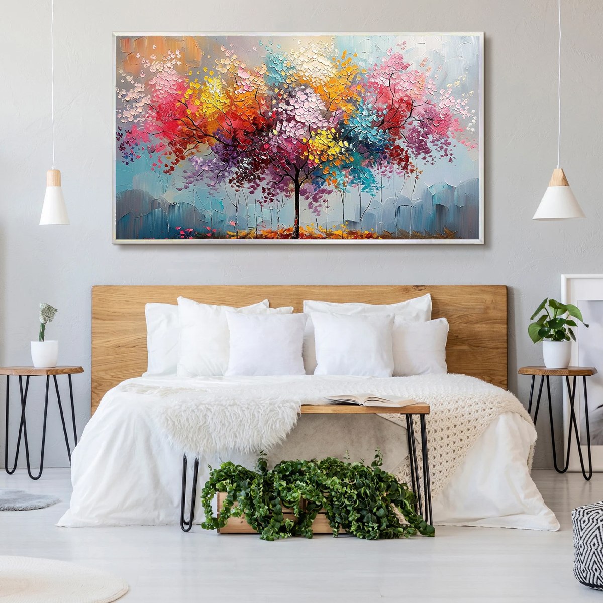 KALEIDOSCOPE DREAM: Textured Multicolored Tree Oil Painting