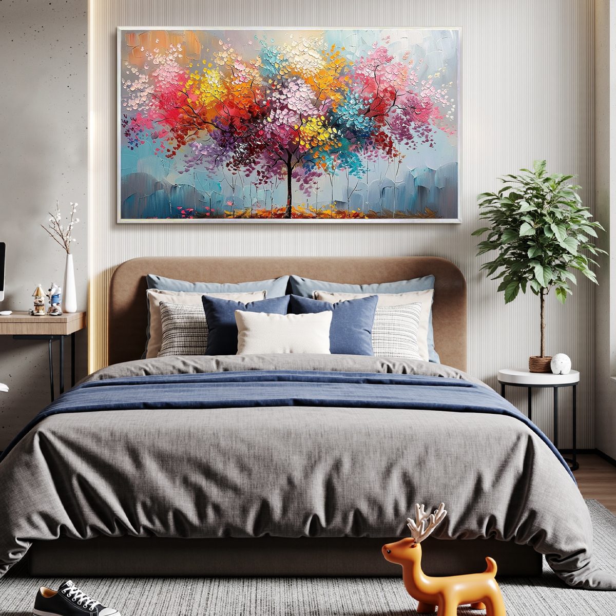 KALEIDOSCOPE DREAM: Textured Multicolored Tree Oil Painting