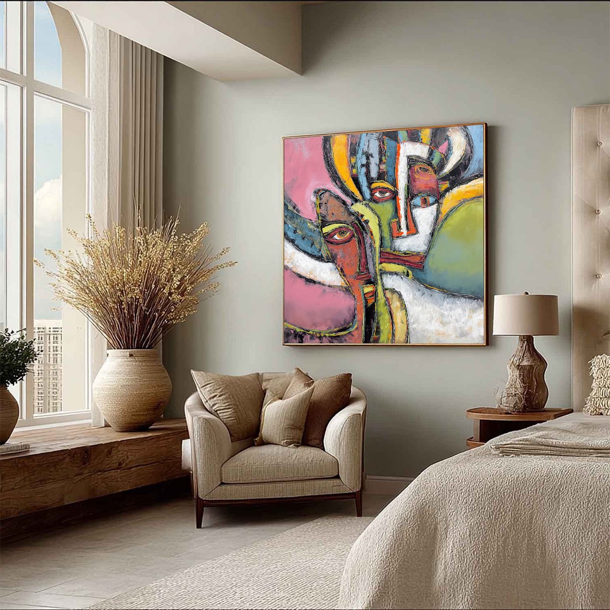 KINDRED SPIRITS: Colorful Abstract Impasto Portrait Oil Painting