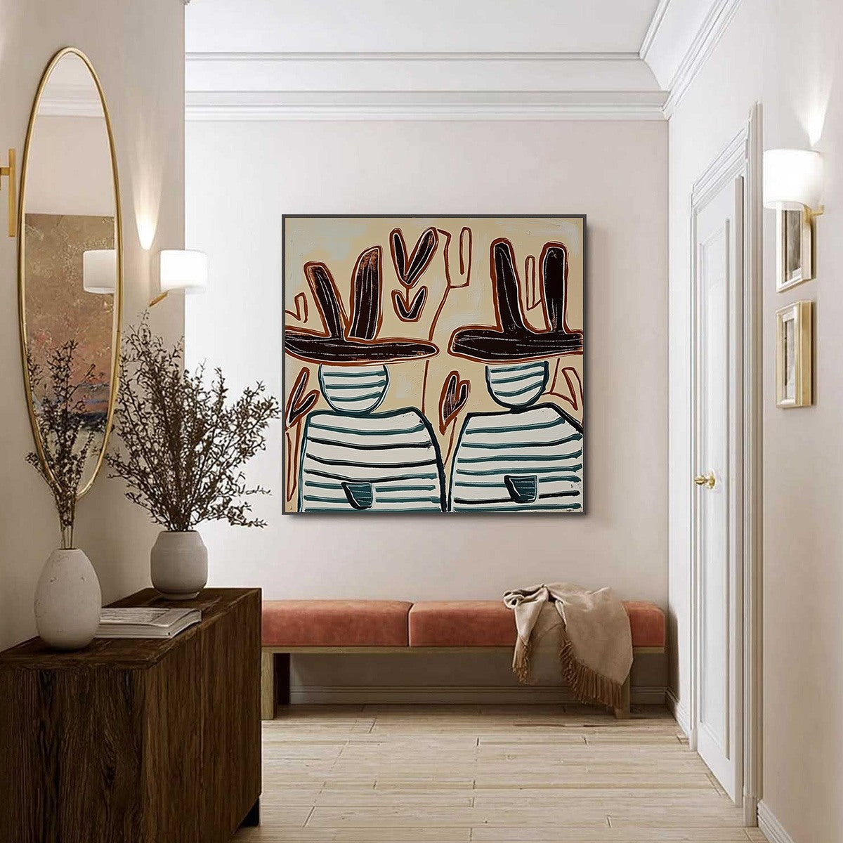 KINDRED SPIRITS: Modern Abstract Figurative Painting of Two Companions