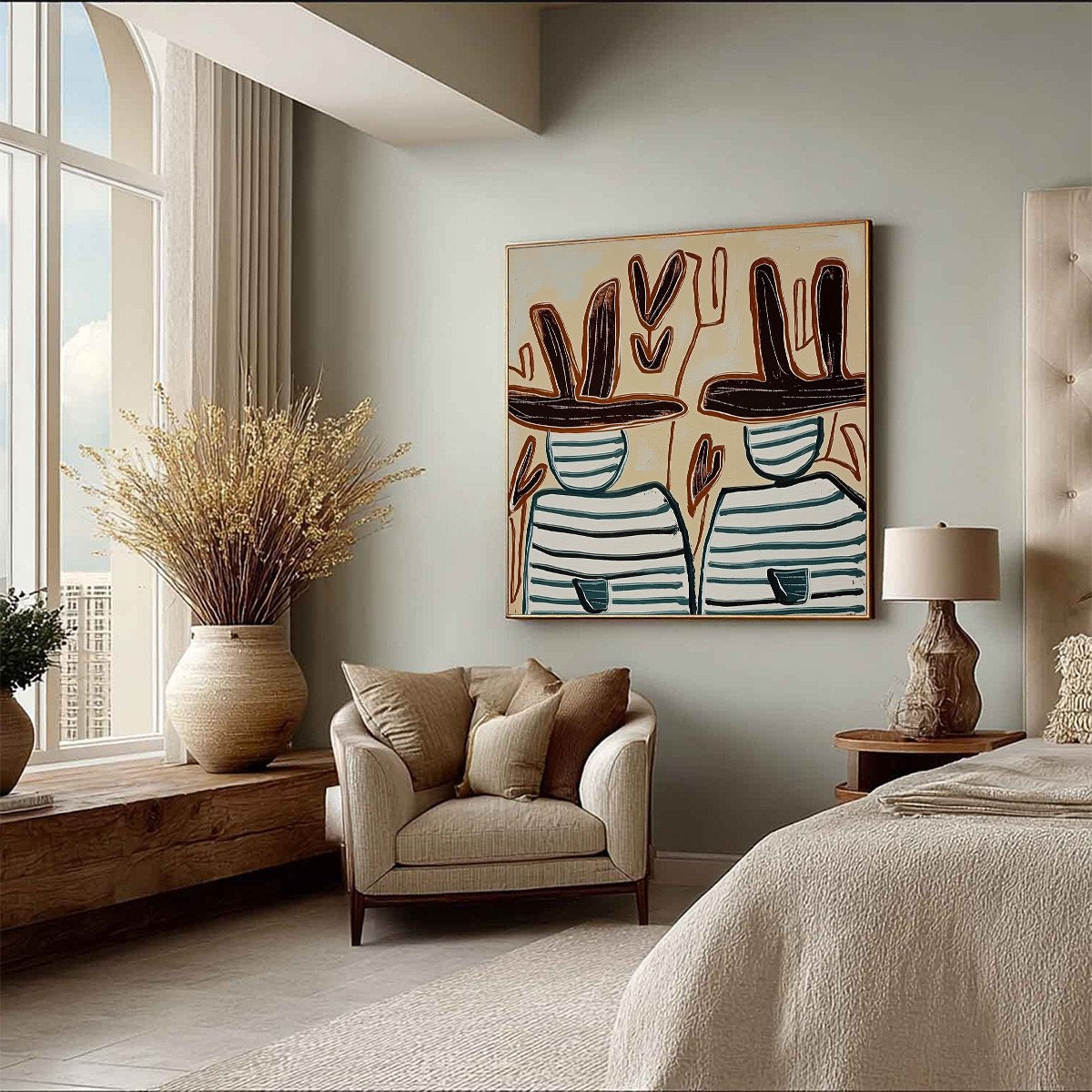 KINDRED SPIRITS: Modern Abstract Figurative Painting of Two Companions