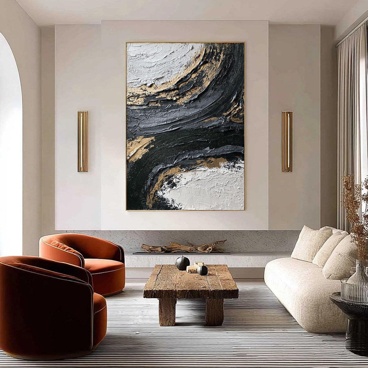 KINTSUGI RIFT: Textured Wabi Sabi Abstract Painting in Black and Gold