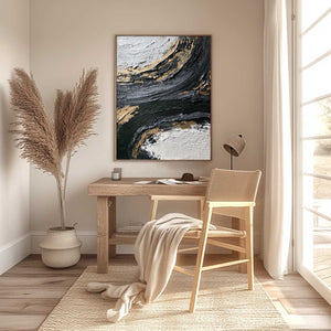 KINTSUGI RIFT: Textured Wabi Sabi Abstract Painting in Black and Gold